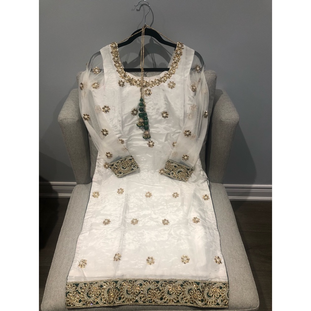 White & green Punjabi / Indian salwar suit